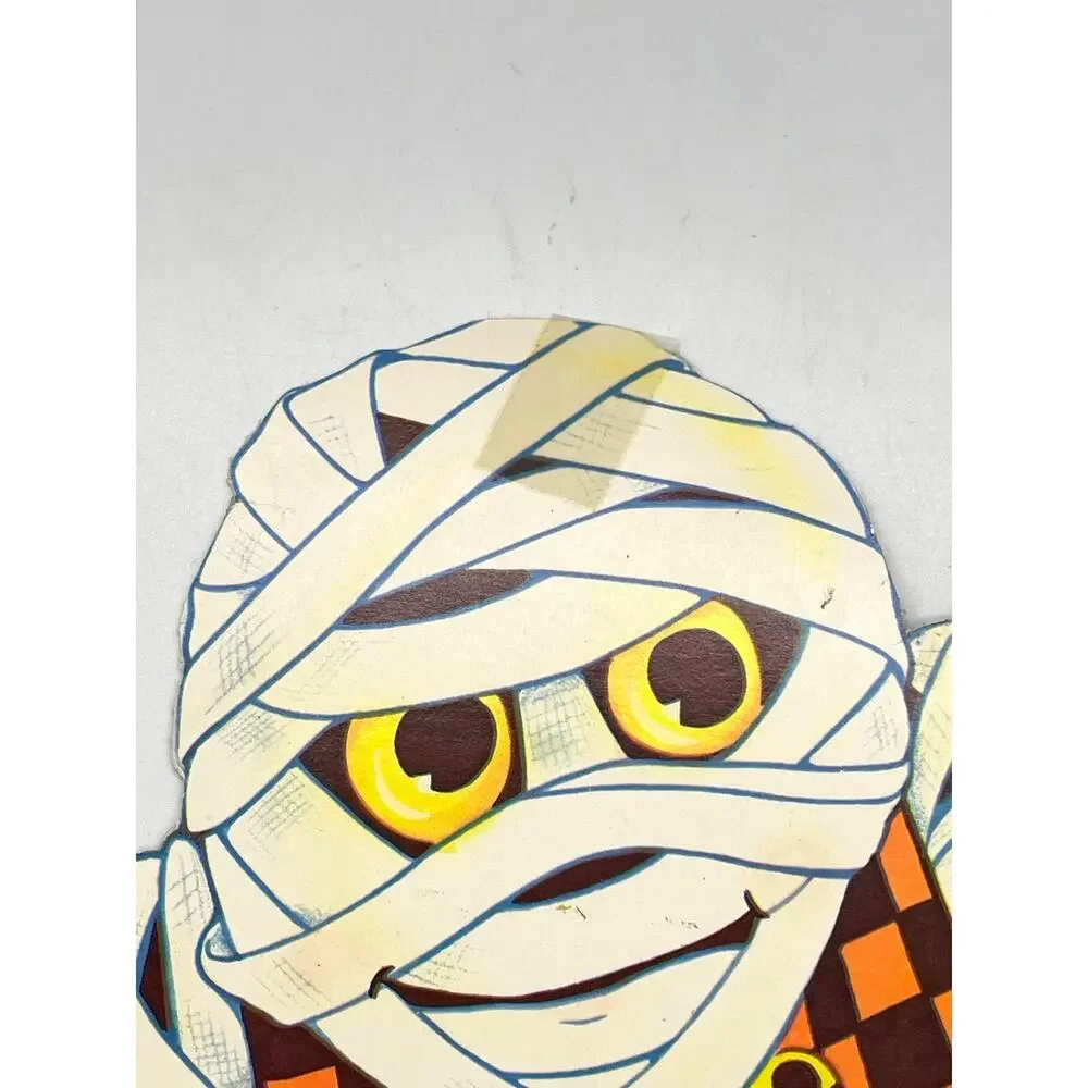 Vintage USA Halloween Die Cut Mummy at Grave Decoration Double Sided 14